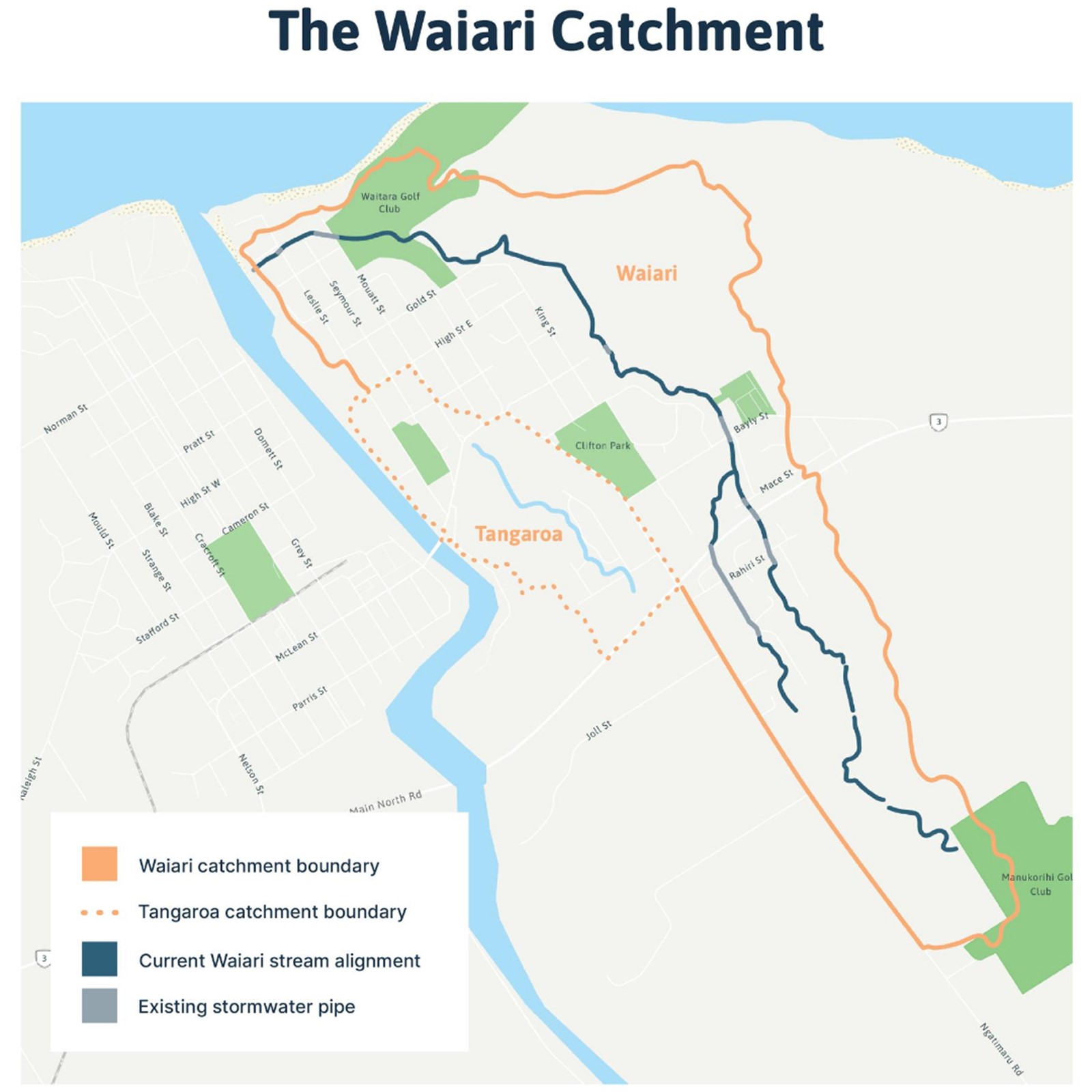 The Waiari catchment and the current stream alignment