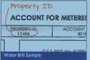 Water bill sample showing Property ID.