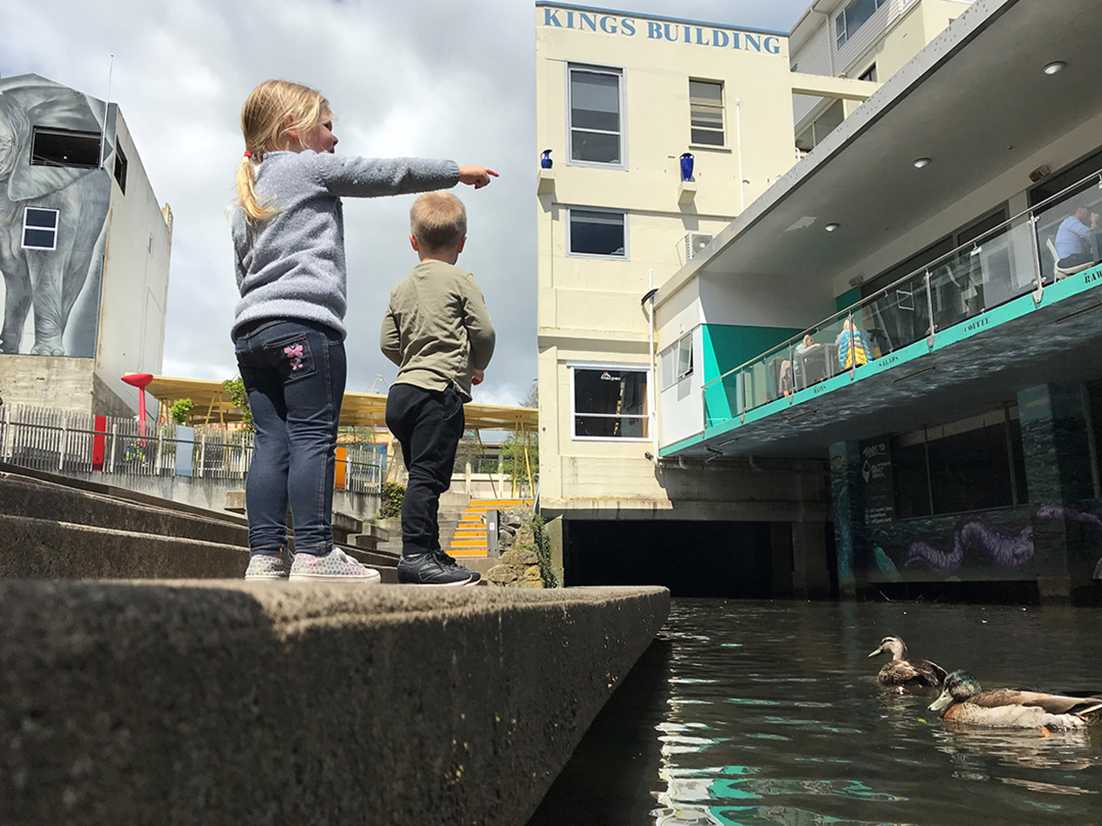 Two children in Huatoki Plaza