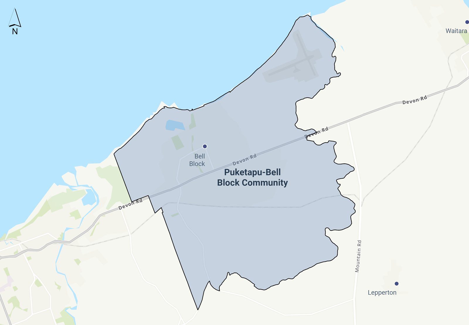 Puketapu-Bell Block Community Board map.