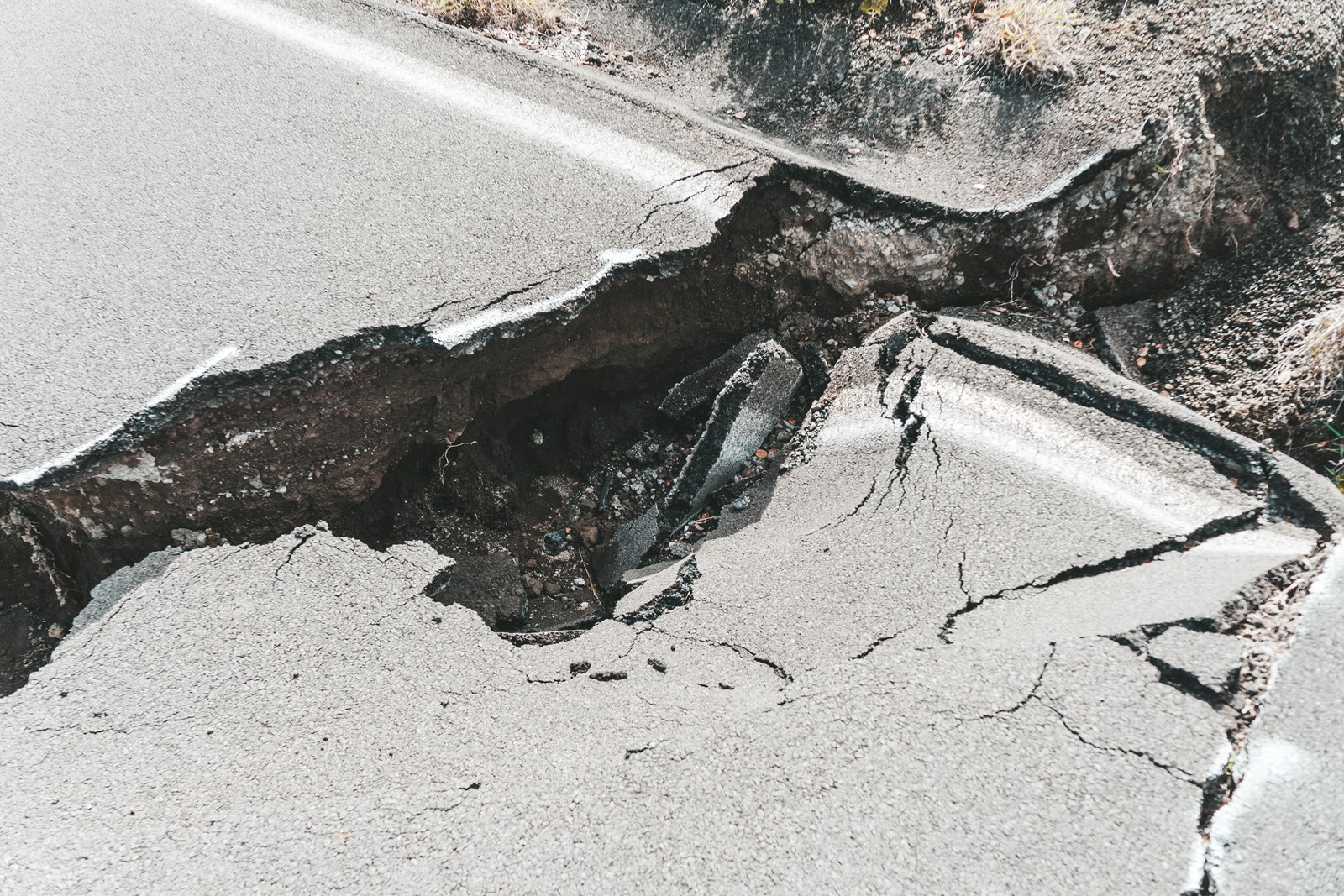 Earthquake crack in road