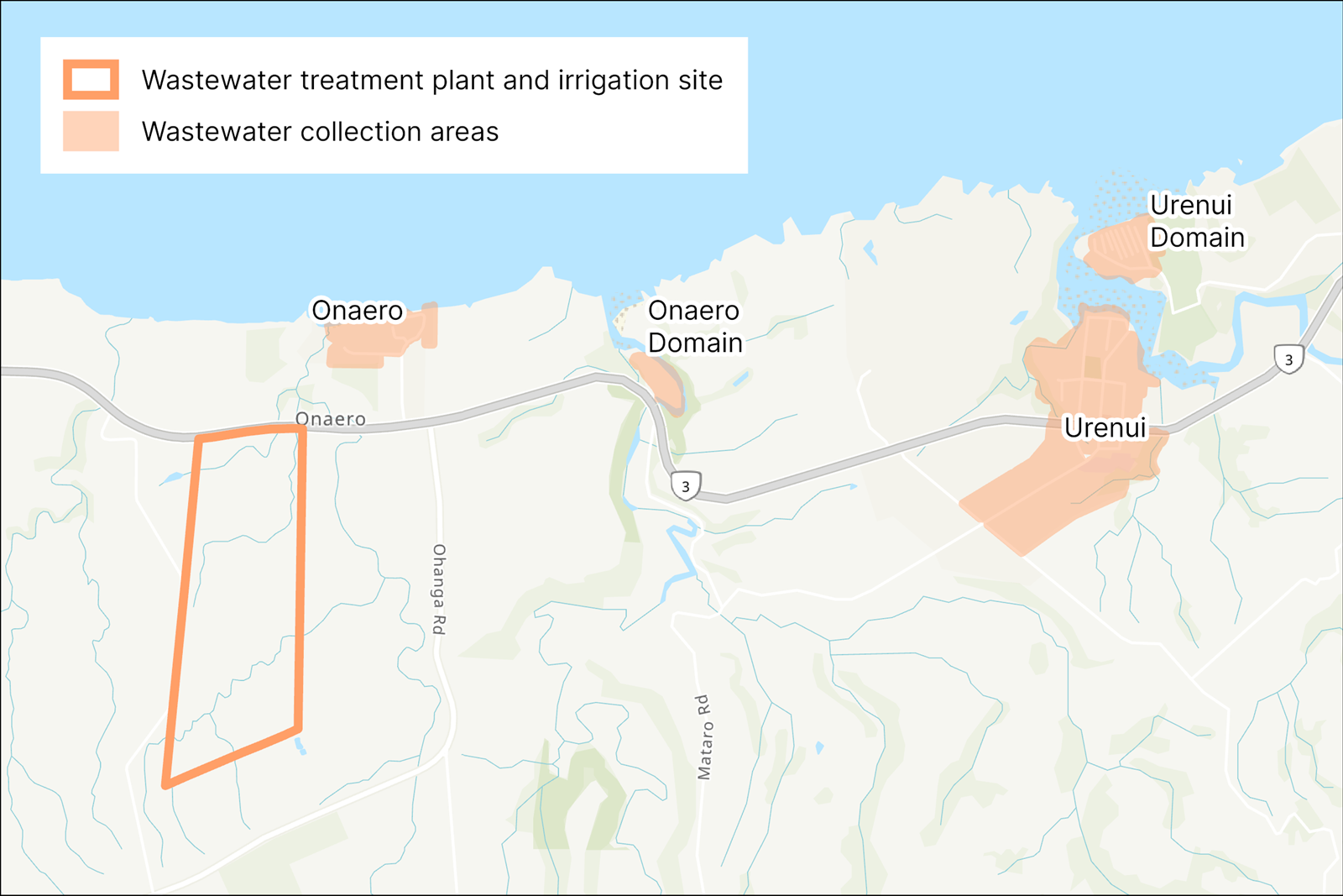 Map showing wastewater collection and treatment areas.