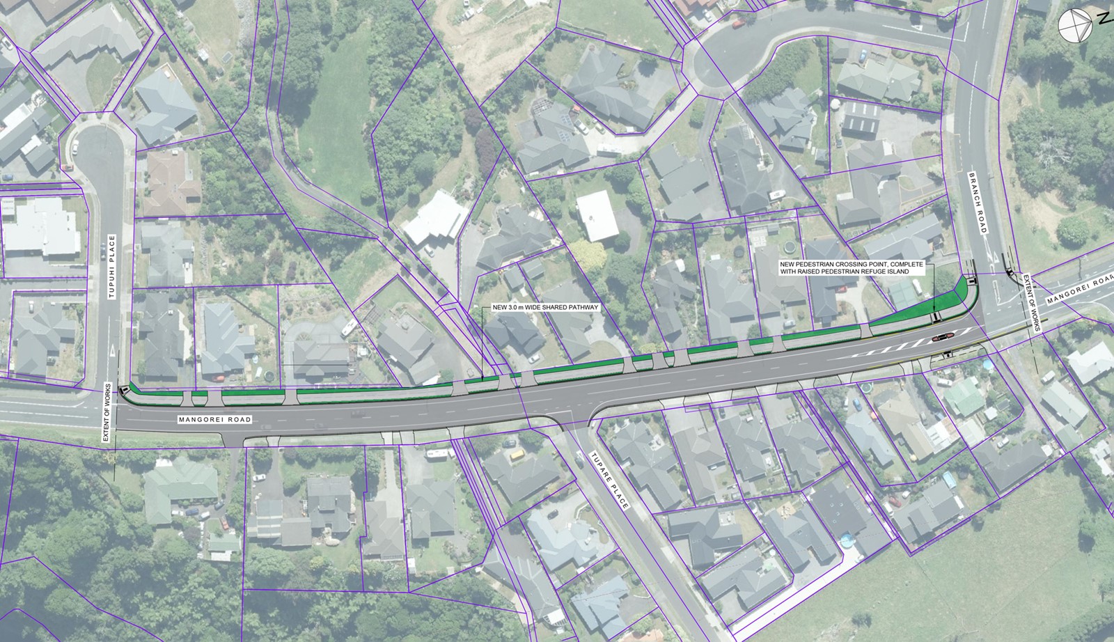 Mangorei Road shared pathway extension map.