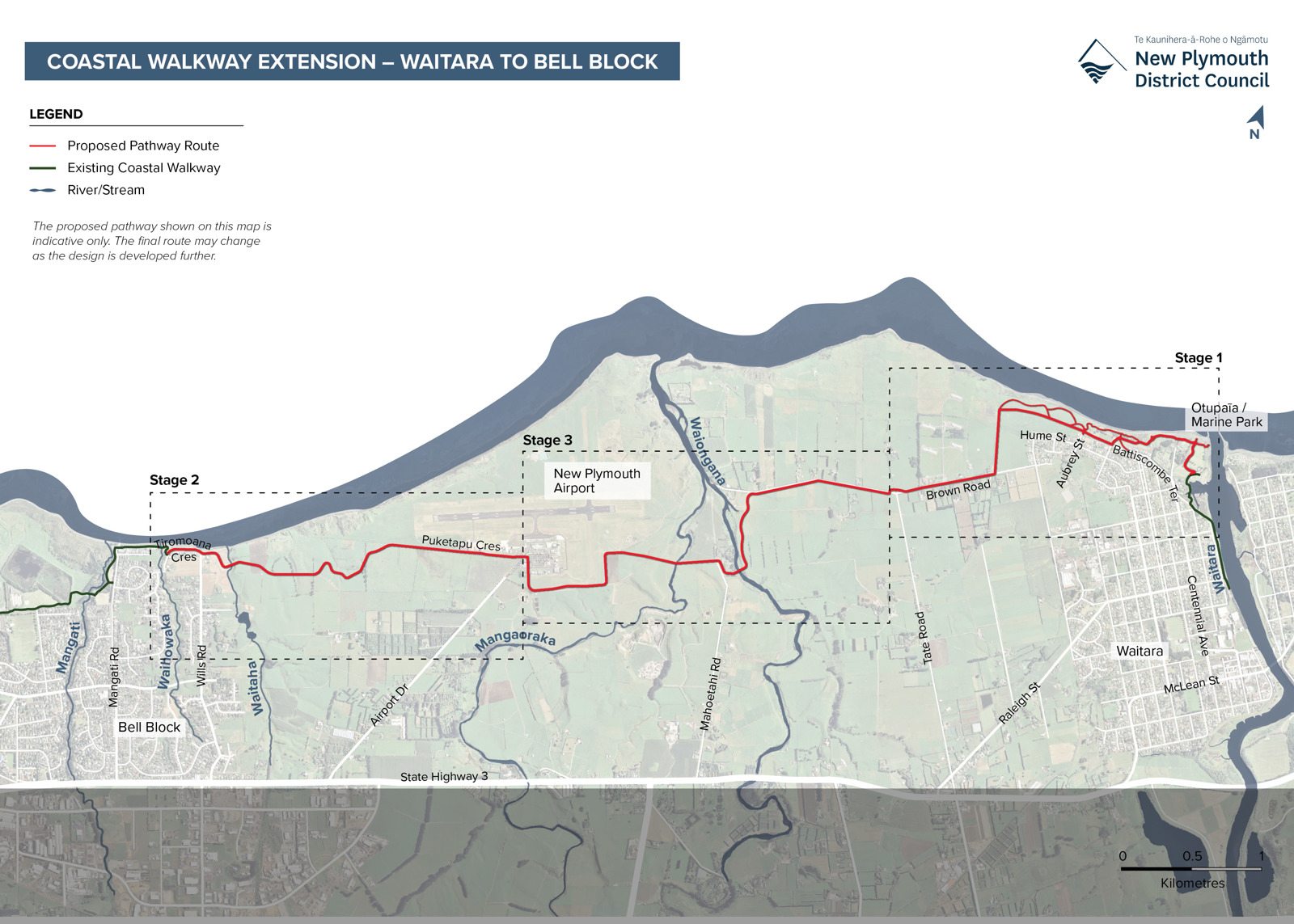 Coastal pathway map showing three stages.