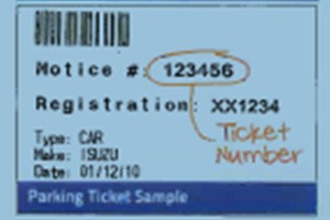 Parking ticket sample showing Ticket Number.